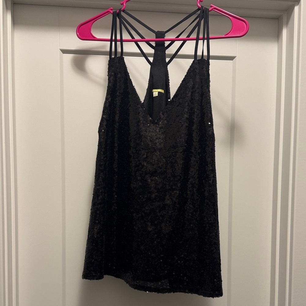 Gianni Bini Black Sequin Strappy Top